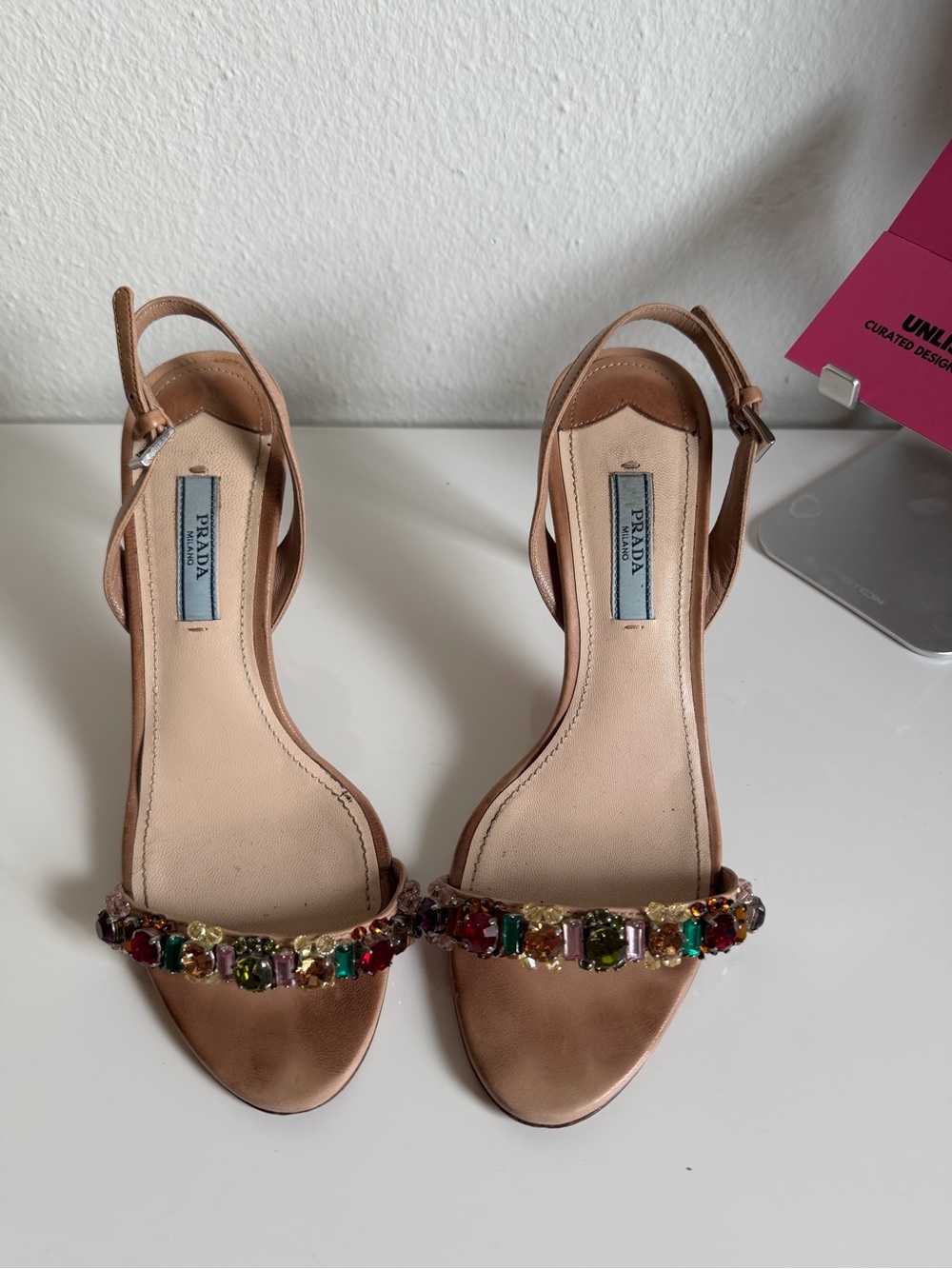 Vintage Prada Jeweled Satin Slingback Heels Size 36 - Picture 7 of 16